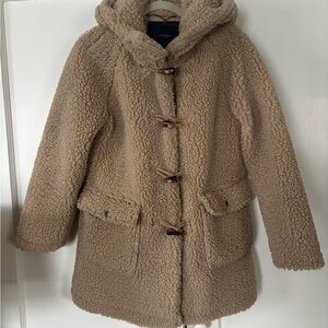 Lucky Brand Teddy Fleece Hooded Toggle Coat - Beige